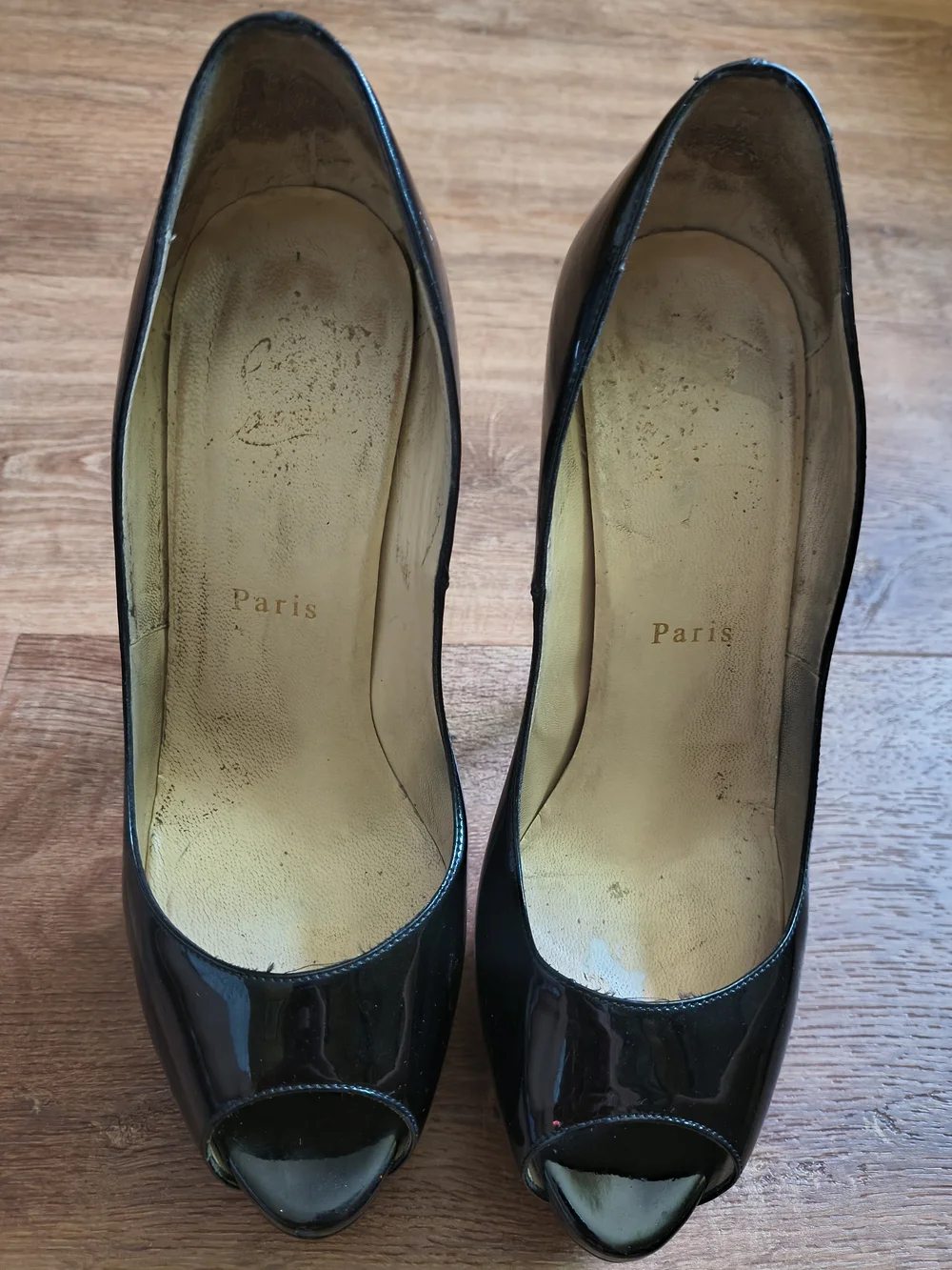 Christian Louboutin Lady Z Black Patent Platform Peep-Toe Pumps with Red Sole